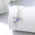 wholesale 925 Sterling Silver Butterfly Cross Pendant Necklace with Purple Stones for Women Jewelry-0-1