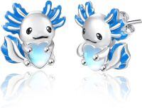 wholesale 925 Sterling Silver Blue Axolotl Moonstone Heart Stud Earrings for Women Gift-Axolotl