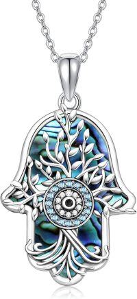 wholesale 925 Sterling Silver Tree of Life Hamsa Hand Evil Eye Abalone Shell Pendant Necklace-Evil Eye Hamsa