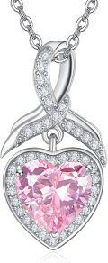 wholesale 925 Sterling Silver 4 Carat Cubic Zirconia Heart Necklace for Women Gift Mom-0-0