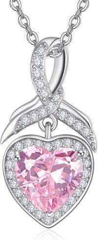 wholesale 925 Sterling Silver 4 Carat Cubic Zirconia Heart Necklace for Women Gift Mom-October
