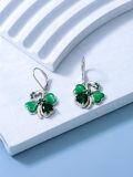 wholesale 925 Sterling Silver Green Crystal Shamrock Drop Earrings for Women-0-2