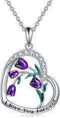 wholesale 925 Sterling Silver Purple Tulips Necklace with Moonstone and Crystal Cross Flower Jewelry for Mother's Day Gifts-0-0