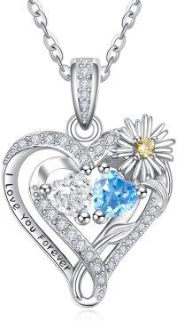 wholesale  Sterling Silver Daisy Heart Birthstone Necklace for Women -04-12-Apr-Dec
