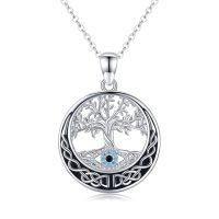 wholesale 925 Sterling Silver Tree Of Life Pendant Necklace With Evil Eye Detail-A1-Tree of Life