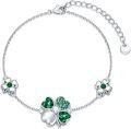 wholesale 925 Sterling Silver Green Crystal Clover Lucky Charm Bracelet for Women Girls  6 Adjustable Chain Length-0-0