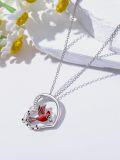 wholesale 925 Sterling Silver Red Bird in Circle Pendant Necklace for Women Girls  45cm Chain Length-0-3