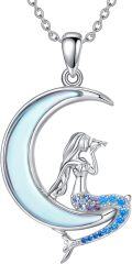 wholesale 925 Sterling Silver Crescent Moon Mermaid Fairy Pendant Necklace-0-0