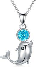 wholesale 925 Sterling Silver Blue Crystal Dolphin Pendant Necklace-0-0