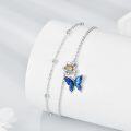 wholesale 925 Sterling Silver Blue Enamel Flower & Butterfly Charm Layered Ankle Anklet for Women and Girls-0-2