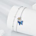 wholesale 925 Sterling Silver Two Tone Blue Butterfly Flower Charm Double Layer Anklet-0-2
