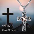 wholesale Black 925 Sterling Silver Celtic Knot Cross Pendant Necklace for Men & Women-0-8