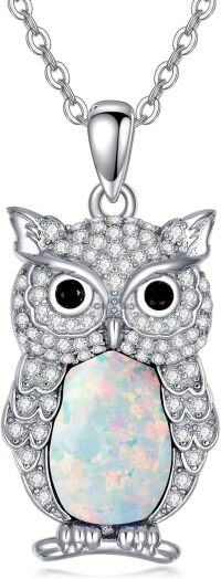 wholesale  Sterling Silver Lapis Turquoise Malachite Larimar Opal Owl Necklace Gift -Opal