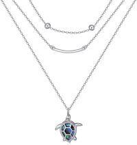 wholesale 925 Sterling Silver Layered Turtle Pendant Necklaces with Abalone Shell Inlay and Stars Design-Turtle