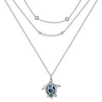 wholesale 925 Sterling Silver Layered Turtle Pendant Necklaces with Abalone Shell Inlay and Stars Design-Turtle