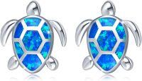 wholesale 925 Sterling Silver Blue Opal Sea Turtle Stud Earrings Hawaiian Beach s for Women Girlfriend-Stud