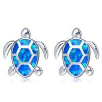 wholesale 925 Sterling Silver Blue Opal Sea Turtle Stud Earrings Hawaiian Beach s for Women Girlfriend-Stud