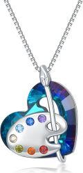 wholesale 925 Sterling Silver Heart-Shaped Palette Pendant with Multi-Color Crystals and Paintbrush Charm Necklaces for Women Girls Gifts-0-0