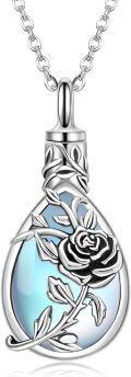 wholesale 925 Sterling Silver Moonstone Urn Necklace with Daisy Rose Tree Teardrop Pendant - Cremation Jewelry Memorial Keepsake-0-0