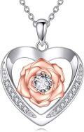 wholesale 925 Sterling Silver Rose Flower Pendant Necklace with Cubic Zirconia Gemstone Gifts for Women-0-0