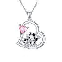 wholesale 925 Sterling Silver Mom Heart Shape Animal Pendant Necklaces for Women Girls Family Love Gift-05-10-Cow-October