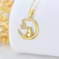 wholesale 14K Gold CZ Cat and Paw Print on Crescent Moon Pendant Necklaces Wholesale for Women s-0-1