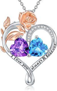 wholesale Sterling Silver Rose Quartz Heart Birthstone Necklace for Women Valentine s Day Gift-02-03-Feb-Mar Birthstones