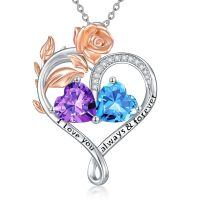 wholesale 925 Sterling Silver Rose Quartz Heart Birthstone Necklace for Women Valentine s Day Gift-02-03-Feb-Mar Birthstones