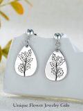 wholesale Sterling Silver Floral Teardrop Earrings w Birth Flower Engraved Gift for Women-0-39