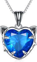 wholesale 925 Sterling Silver Blue Topaz Heart-Shaped Cat Pendant Necklace for Women-0-0
