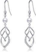 wholesale 925 Sterling Silver Leaf Design with White Pearl Drop Dangle Earrings for Women - Valentines & Mothers Day Gifts-0-0