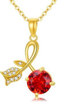 wholesale 14K Gold Red Crystal Flower Pendant Necklace 17 Chain s for Her-14K Yellow Gold