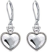 wholesale Sterling Silver White Pink Red Crystal Love Heart Birthstone Dangle Leverback Earrings for Women-white