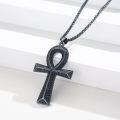 wholesale Black 925 Sterling Silver Ankh Cross Pendant with Black CZs and 24 Rolo Chain - Ancient Egyptian Amulet Protection Jewelry for Women & Men -0-5