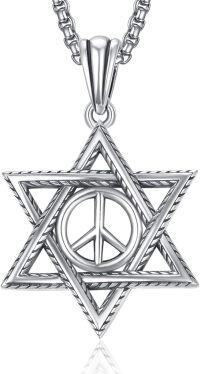 wholesale 925 Sterling Silver Peace Sign in Star of David Pendant Necklace  s for Men Women Boys Girls-Peace Sign