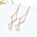 wholesale Rose Gold Cubic Zirconia Cut 925 Sterling Silver Celtic Knot Drop Dangle Pearl Earrings Leverback (Silver)-0-2