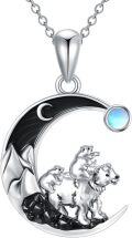 wholesale 925 Sterling Silver Moon Bear Family Necklace with Black Onyx and Blue Topaz Gemstone Pendant for Women Girls Gifts 48cm Chain Length-0-18