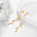 wholesale 14K Gold Threader Dangle Earrings with Marquise CZ Stones on Long Chains for Women-0-4