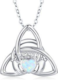 wholesale Sterling Silver & Opal Celtic Claddagh Trinity Knot Necklace - 20mm Pendant, 18+2 Chain, High Polish, 925 Stamped, Hypoallergenic Gift for Women-opal