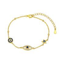 wholesale Gold 925 Sterling Silver Evil Eye Star Anklet with Blue Stones and CZs for Women-Evil Eye-Bracelet7''-9''