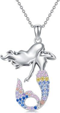 wholesale  Sterling Silver Birthstone Highland Cow Panda Fox Frog Koala Guinea Pig Elephant Necklace Gift -Mermaid