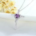 TOUPOP Sterling Silver Amethyst Cross Necklace For Women-0-4