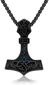 wholesale Sterling Silver Viking Necklace with Mjolnir Yggdrasil Wolf Deer Raven Dragon Pendant Norse Jewelry Gifts-A02 - Thors Hammer (Black Gold )