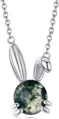 wholesale 925 Sterling Silver Green Moss Agate Bunny Pendant Necklace for Women and Girls-0-0