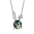 wholesale 925 Sterling Silver Green Moss Agate Bunny Pendant Necklace for Women and Girls-0-0