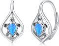 wholesale 925 Sterling Silver Blue Opal Turtle Leverback Hoop Earrings Boho Beach s for Women Girls 23x18mm-0-0