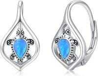 wholesale 925 Sterling Silver Blue Opal Turtle Leverback Hoop Earrings Boho Beach s for Women Girls 23x18mm-01-Turtle(11-Bule Opal)