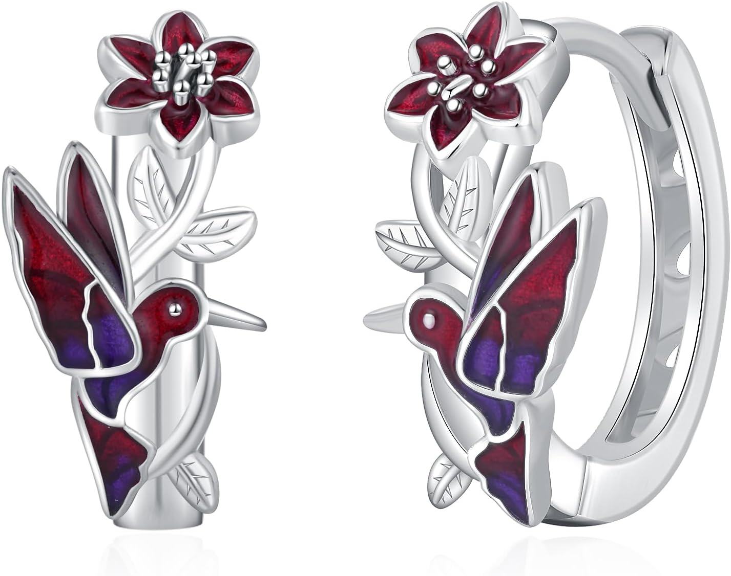 925 Sterling Silver Dragonfly Butterfly Hummingbird Hoop Earrings-0-0