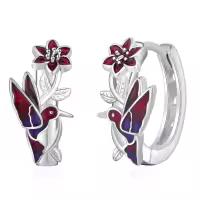 wholesale 925 Sterling Silver Dragonfly Butterfly Hummingbird Hoop Earrings-Hummingbird