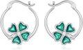 wholesale Silver Clover Flower Studs: 925 Sterling Silver Green Enamel Floral Earings for Girls and Women - Minimalist Fashion Accessories Gift Set-0-0